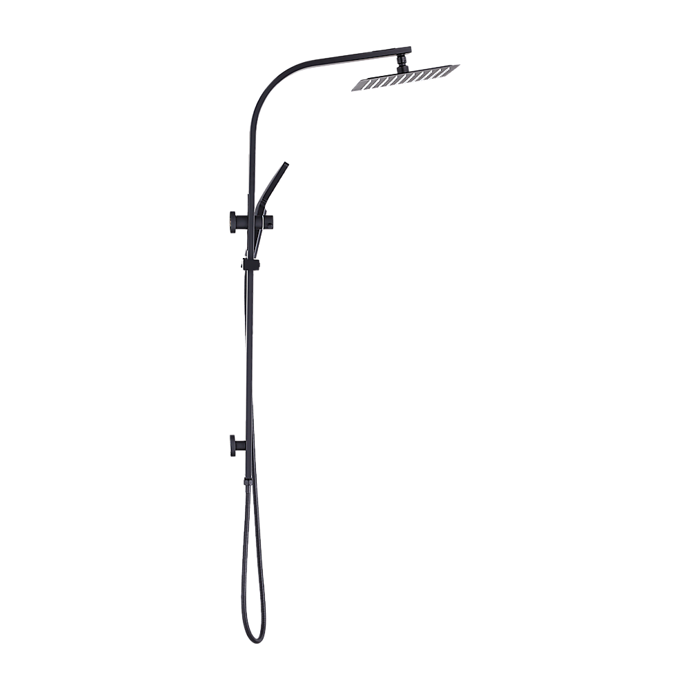 WELS 10" Rain Shower Head Set Square Dual Heads High Pressure with Handheld in Black