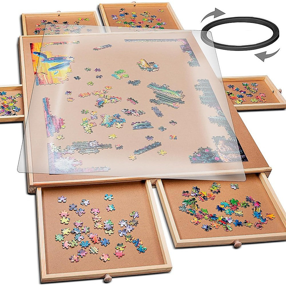 1500 Piece Rotating Wooden Jigsaw Puzzle Table 6 Drawers Board