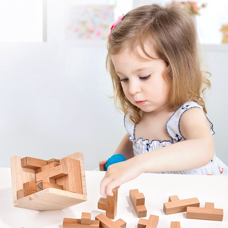 Wooden Brain Teaser Puzzle - 3D Cube Puzzle Game for Adults and Kids - Natural Wood Block Puzzle (2.75 Inches)