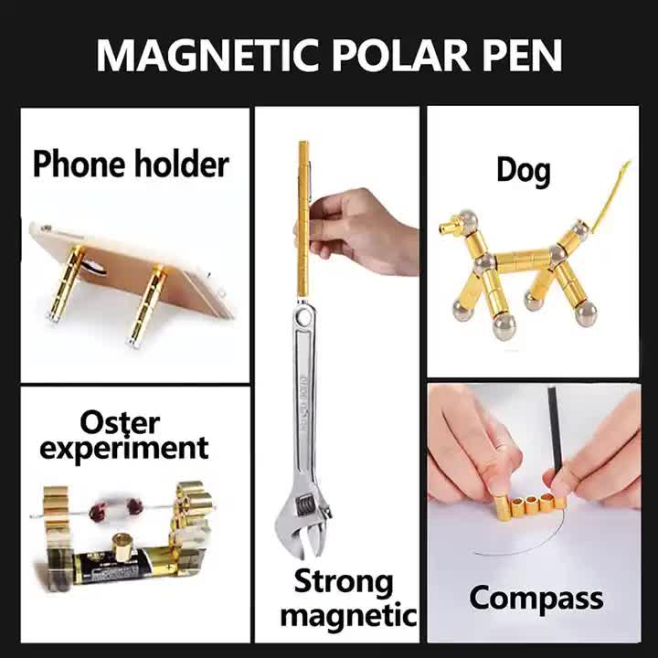 (2 set) Magnetic Fingertip Pen Building Toy Set - Multifunctional Gold Magnet Pen with Creative Building Blocks and Replacement Refills