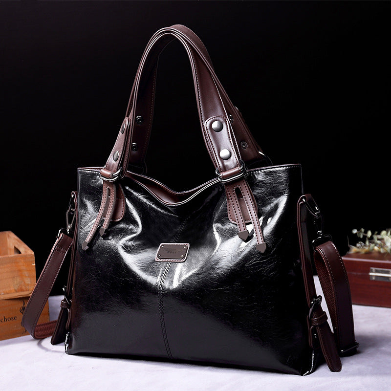 Classic Vintage PU Leather Handbag-Spacious Shoulder and Crossbody Tote for Women (Black)