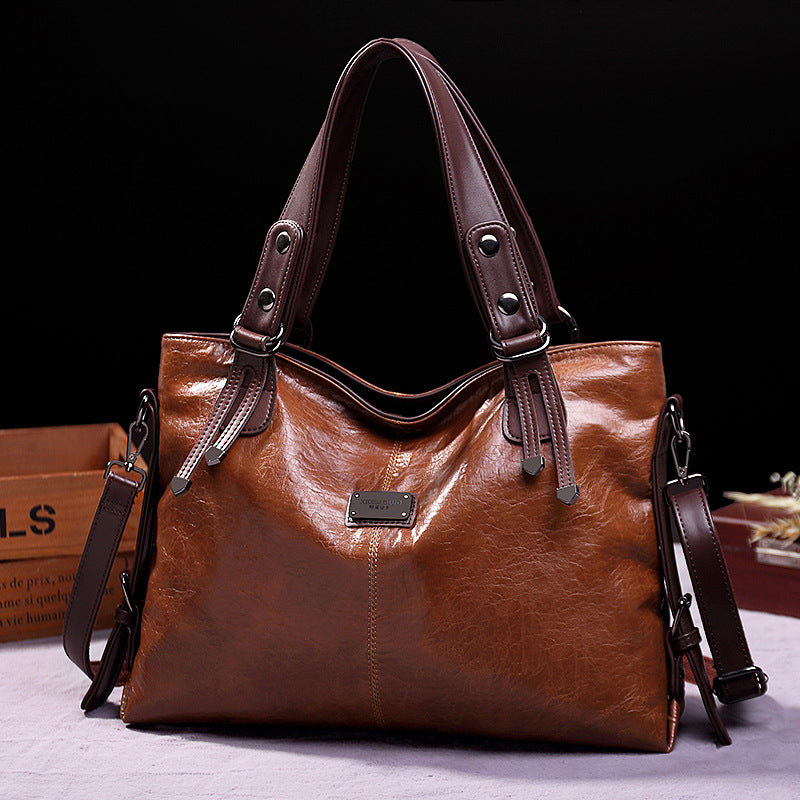 Classic Vintage PU Leather Handbag-Spacious Shoulder and Crossbody Tote for Women (Brown)