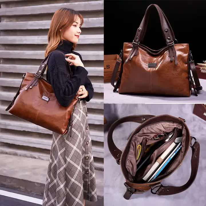 Classic Vintage PU Leather Handbag-Spacious Shoulder and Crossbody Tote for Women (Brown)