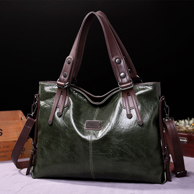 Classic Vintage PU Leather Handbag-Spacious Shoulder and Crossbody Tote for Women (Green)