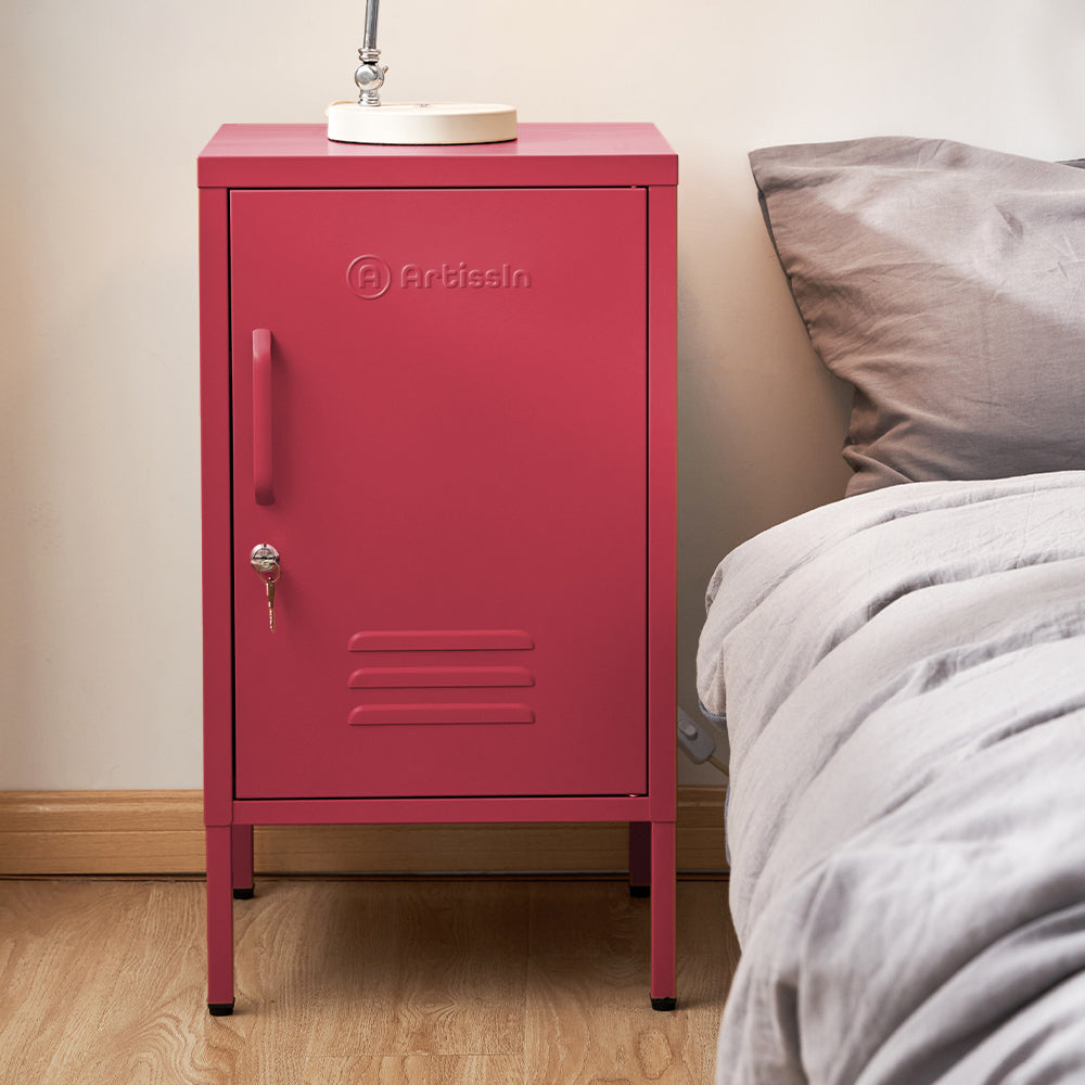 ArtissIn Metal Locker Storage Shelf Filing Cabinet Cupboard Bedside Table Pink