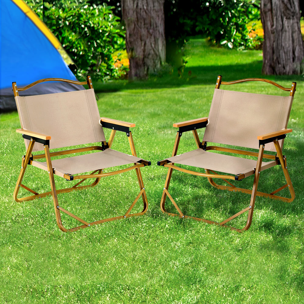 Gardeon 2PC Outdoor Camping Chairs Portable Folding Beach Chair Aluminium Furniture