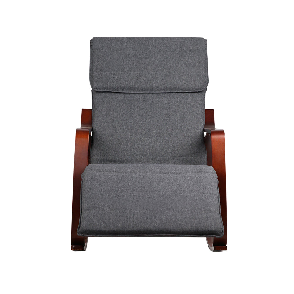 Artiss Fabric Rocking Armchair with Adjustable Footrest - Charcoal