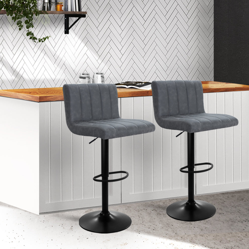 Artiss Set of 2 Bar Stools PU Leather Line Style - Grey