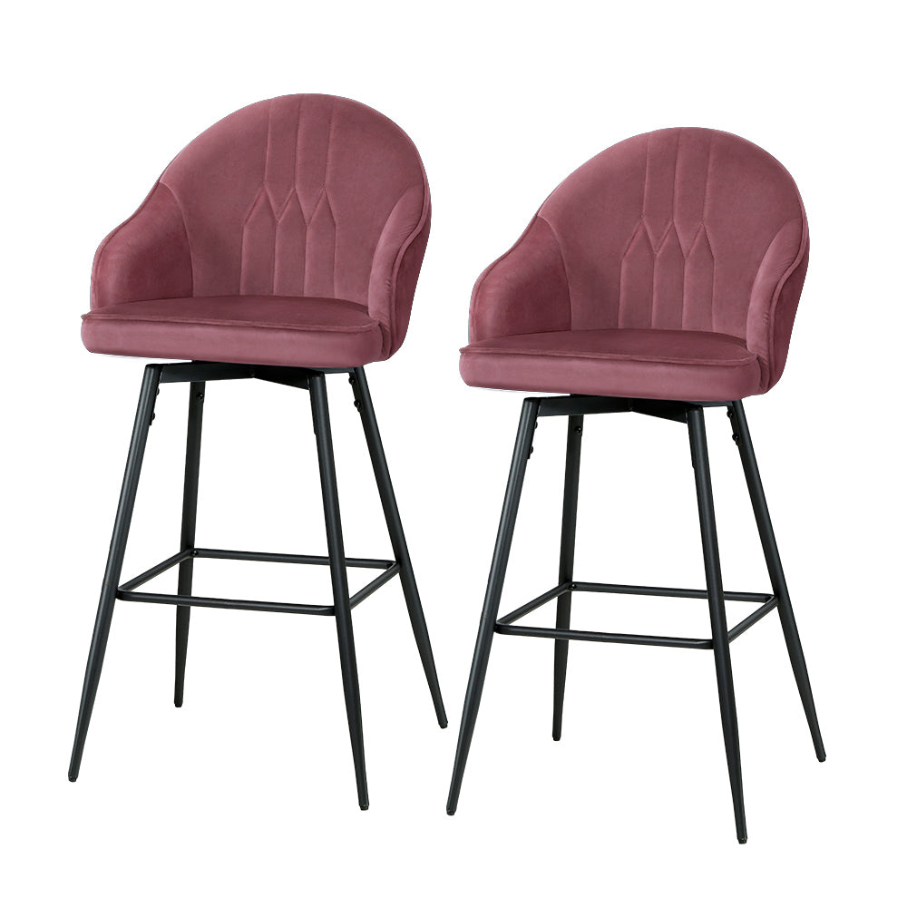 Artiss Set of 2 Bar Stools Kitchen Stool Dining Chairs Velvet Chair Barstool Pink Mesial