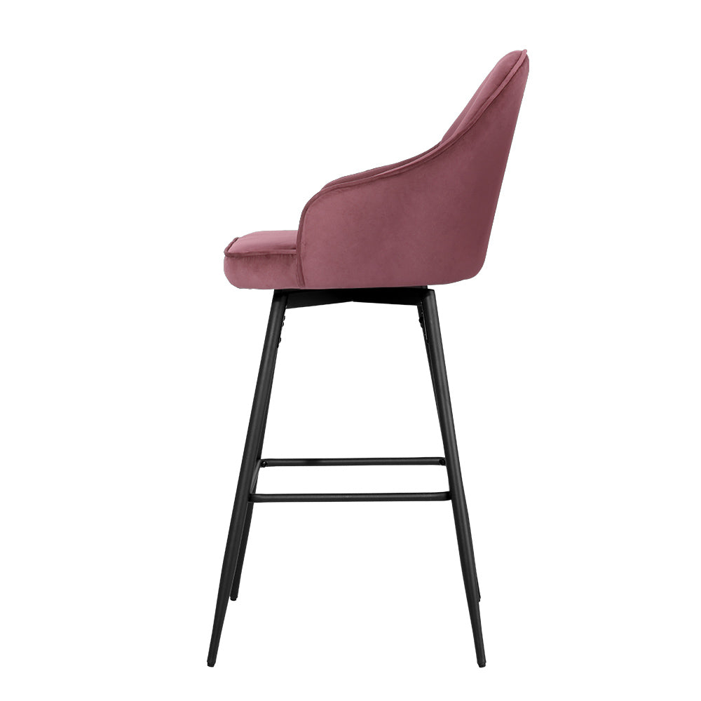 Artiss Set of 2 Bar Stools Kitchen Stool Dining Chairs Velvet Chair Barstool Pink Mesial