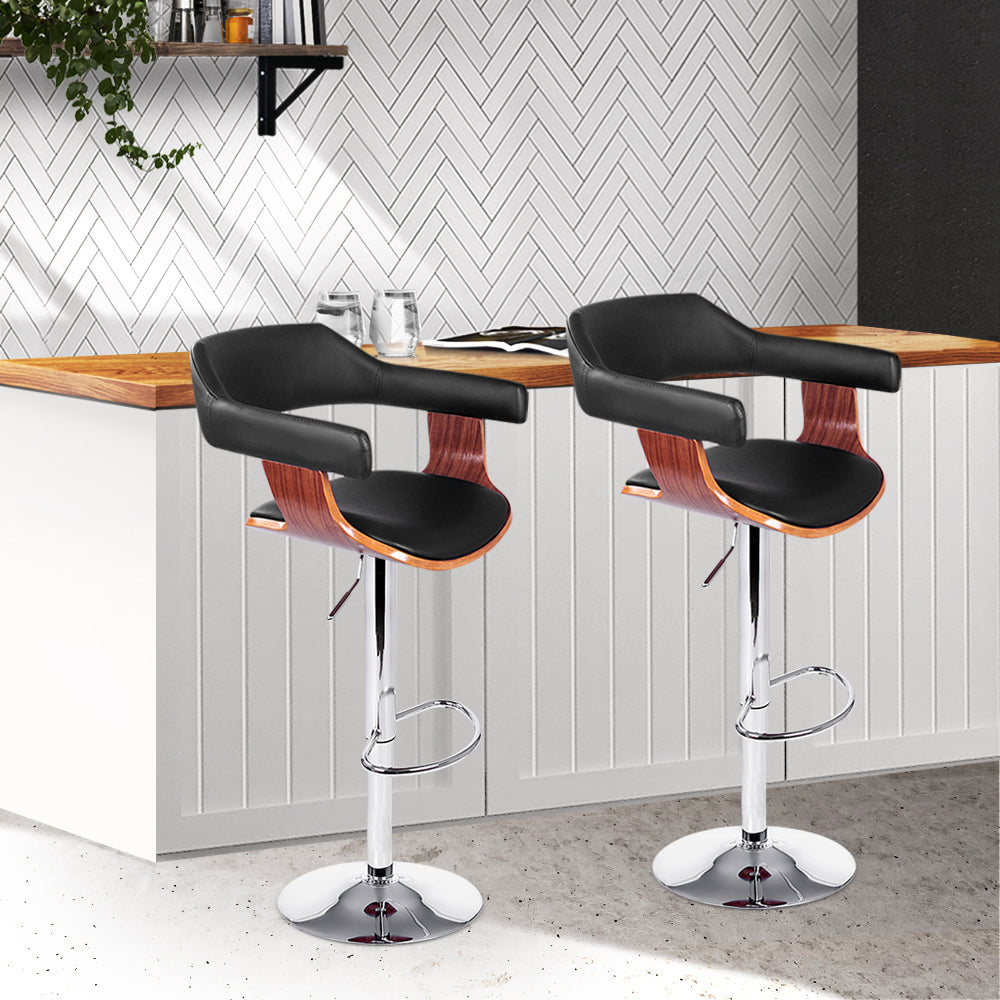 Artiss Set of 2 Wooden Bar Stool - Black and Wood