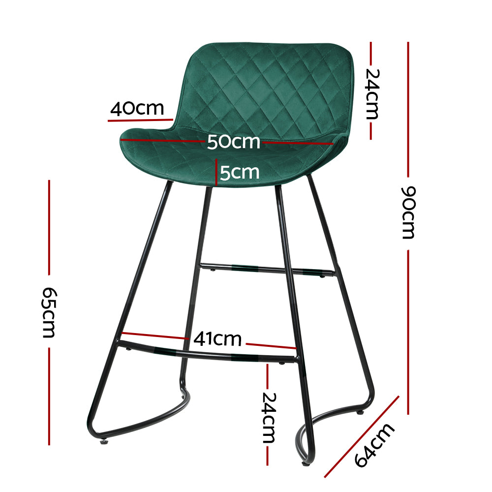 Artiss Set of 2 Bar Stools Kitchen Stool Chairs Chair Velvet Barstool Barstools Green