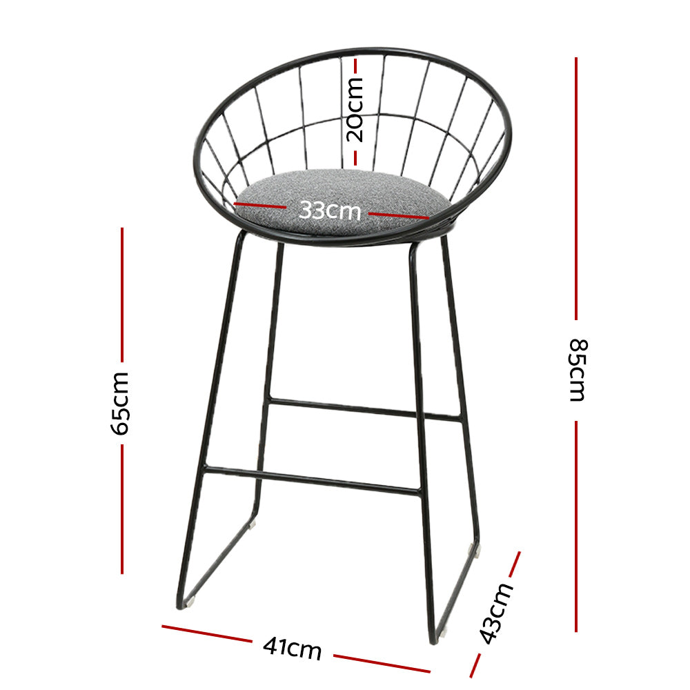 Artiss Set of 2 Bar Stools Steel Fabric - Grey and Black