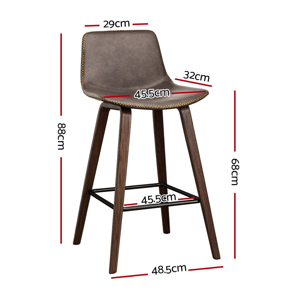 Artiss Set of 2 PU Leather Bar Stools Square Footrest - Wood and Brown