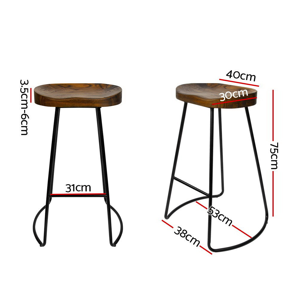 Artiss Set of 2 Backless Elm Wood Bar Stools 75cm - Black