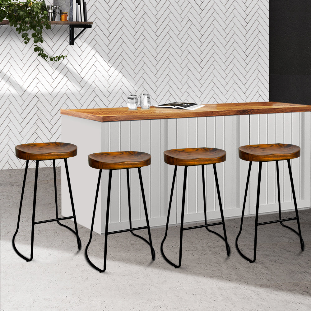 Artiss Set of 4 Elm Wood Backless Bar Stools 75cm - Black