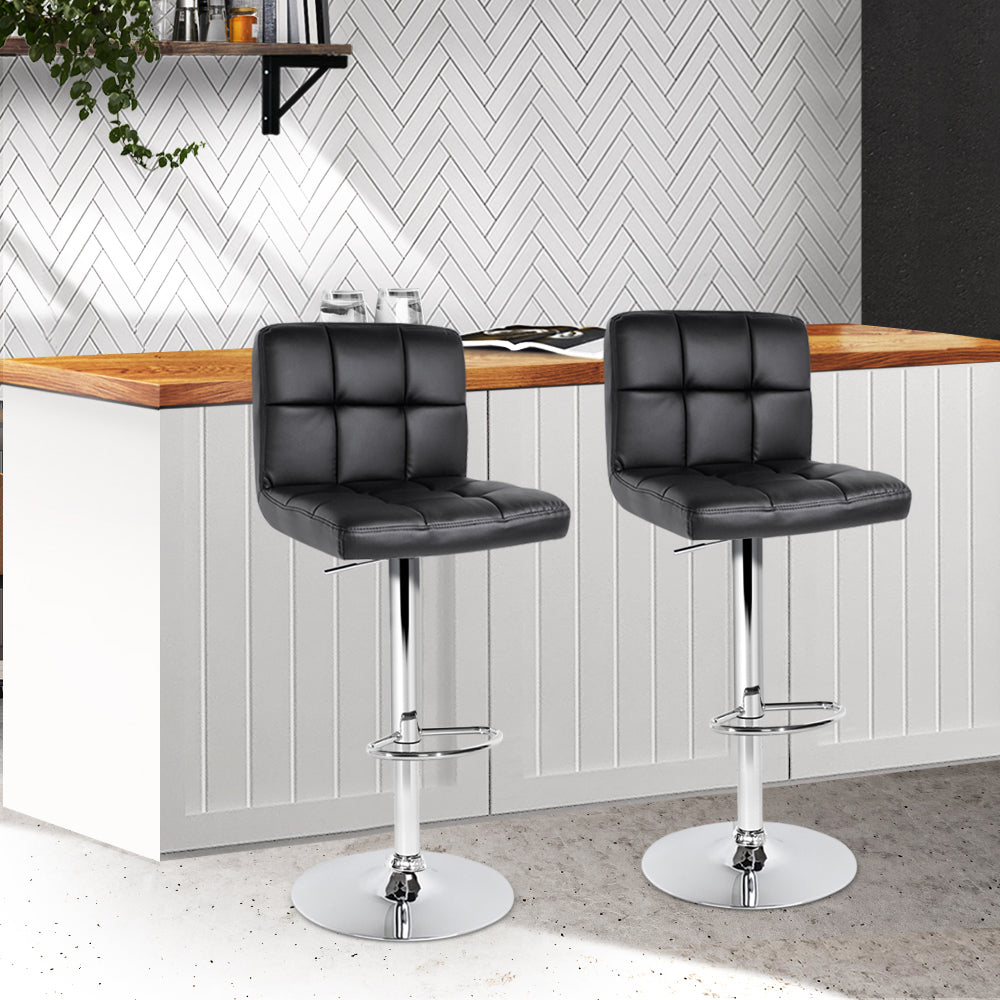 Artiss Set of 2 PU Leather Gas Lift Bar Stools - Black