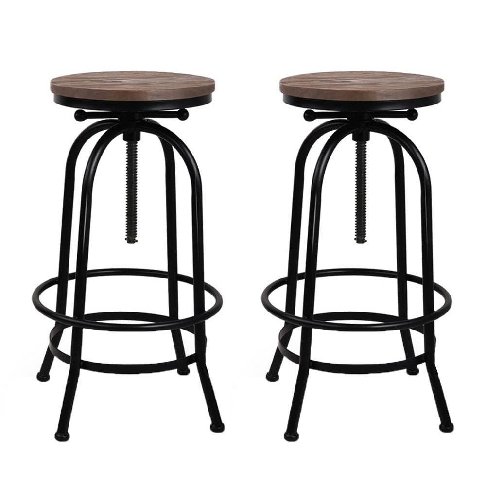 Artiss Set of 2 Bar Stool Industrial Round Seat Wood Metal - Black and Brown