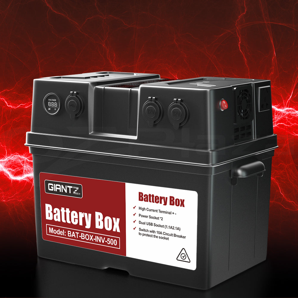 Giantz Battery Box 500W Inverter Deep Cycle Battery Portable Caravan Camping USB