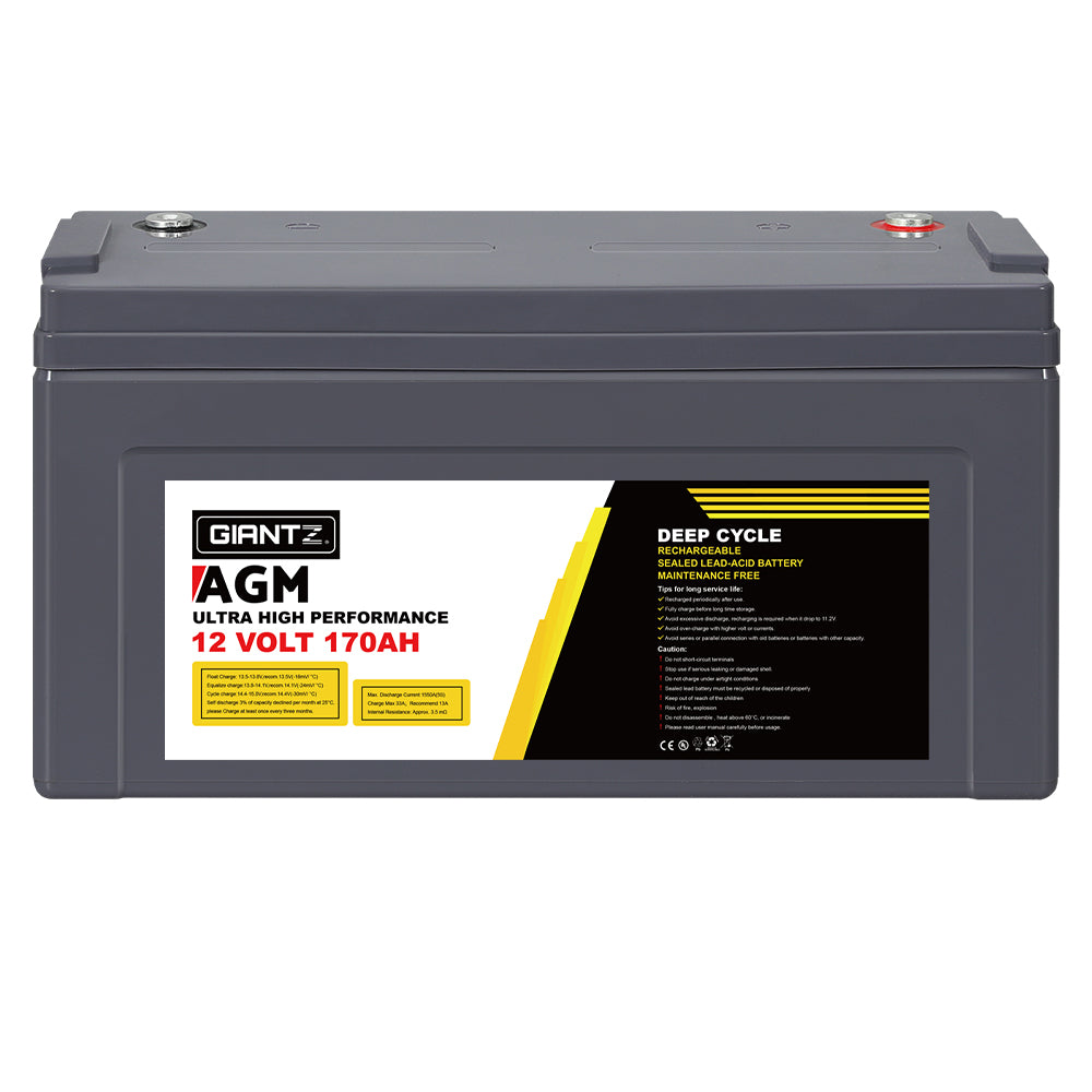 Giantz 170Ah Deep Cycle Battery 12V AGM Marine Sealed Power Portable Box Solar Caravan Camping