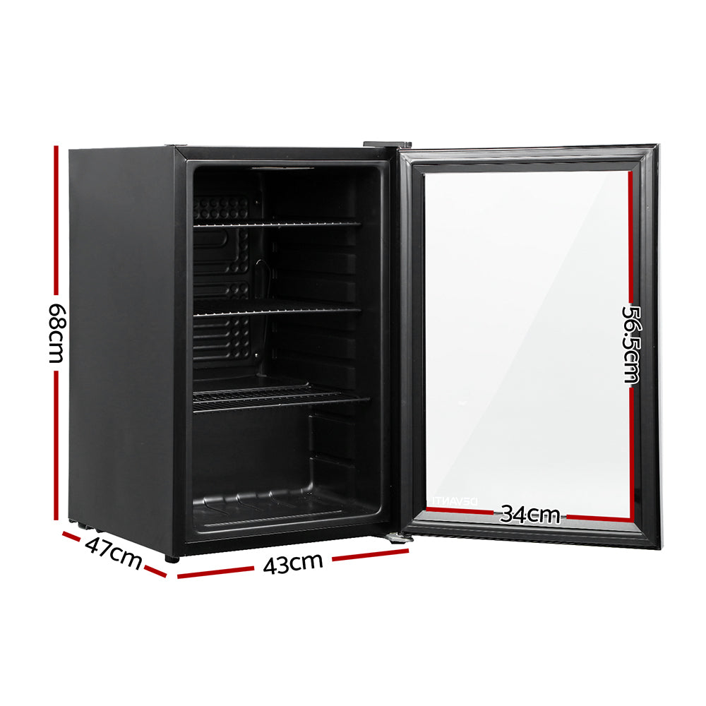 Devanti Bar Fridge Glass Door Mini Fridges Countertop Refrigerator Black 70L