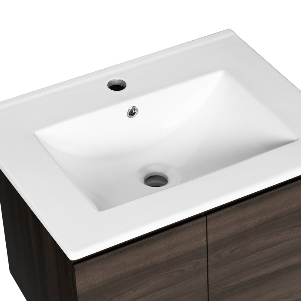 Cefito Bathroom Vanity Unit Ceramic Basin Cabinet Wall Mounted Storage 600mm Walnut