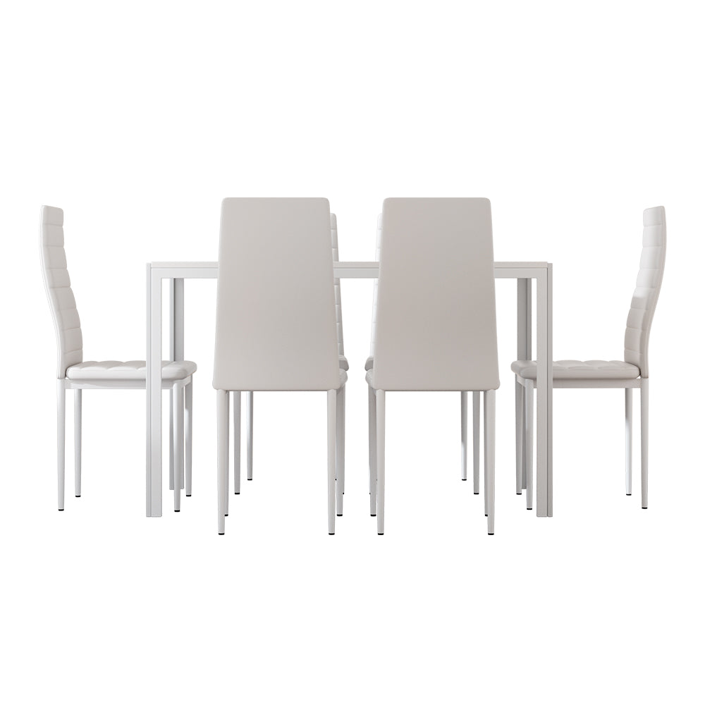 Artiss Dining Chairs and Table Dining Set 6 Chair Set Of 7 Wooden Top White