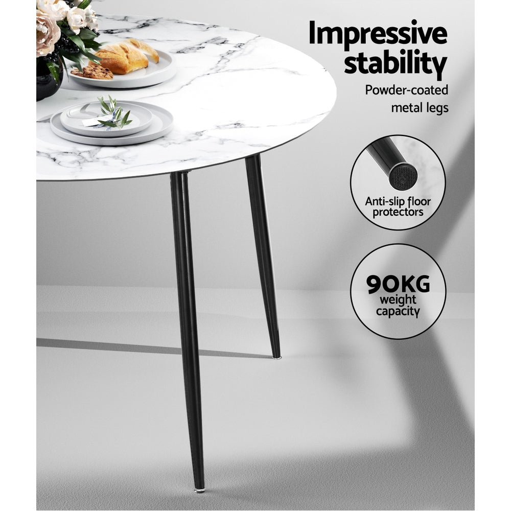 Artiss Dining Table Round Wooden Table With Marble Effect Metal Legs 110CM White