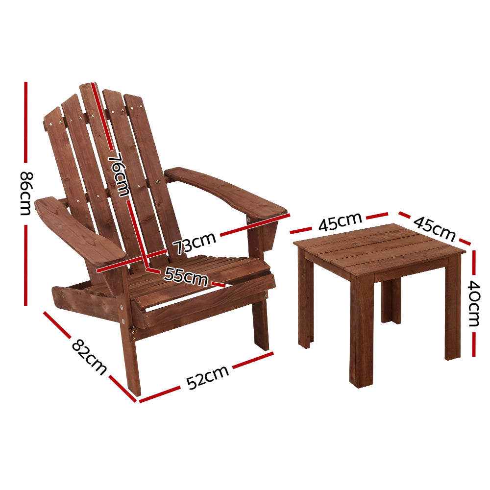 Gardeon Outdoor Sun Lounge Beach Chairs Table Setting Wooden Adirondack Patio Chair Brown