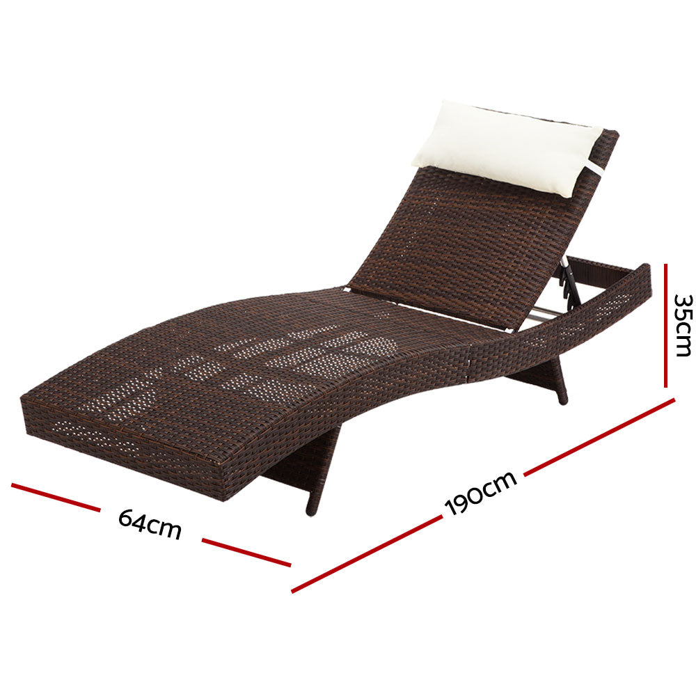 Gardeon Outdoor Sun Lounge Setting Wicker Lounger Day Bed Rattan Patio Furniture Brown