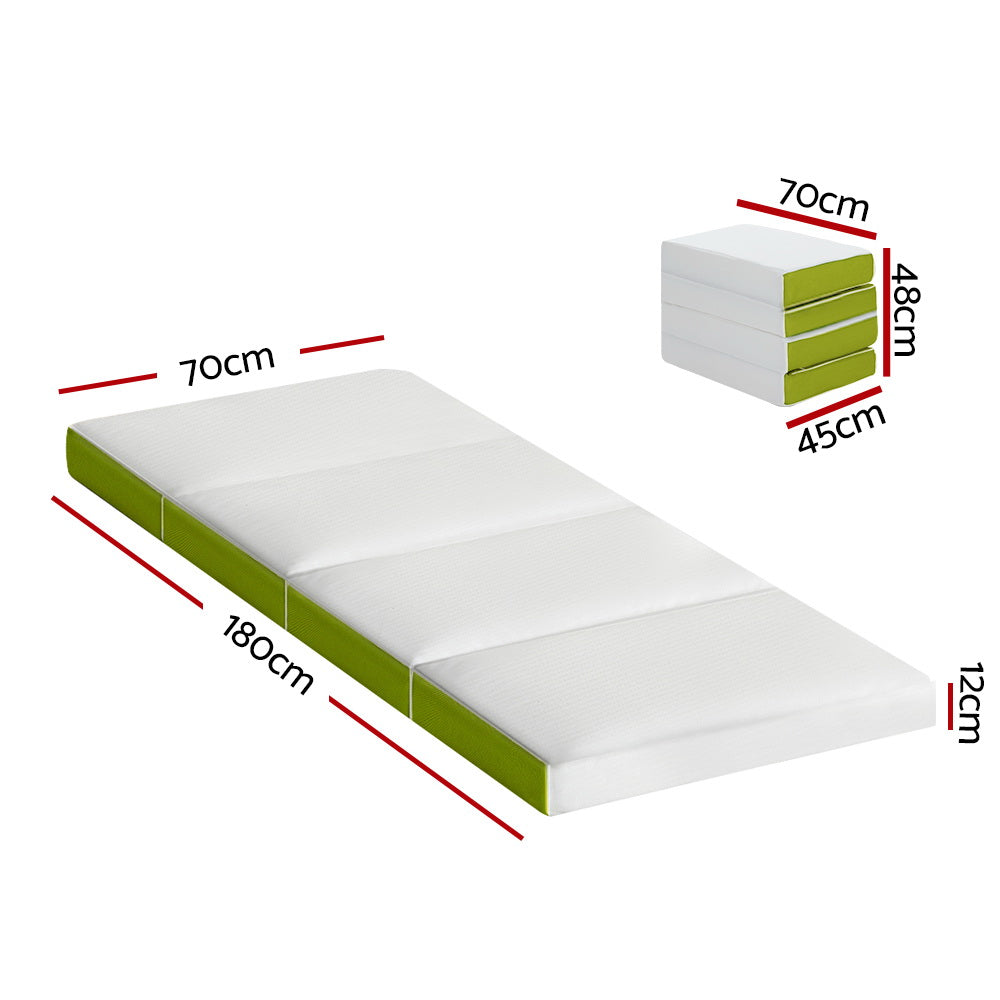 Giselle Bedding Foldable Mattress 4-FOLD Folding Bed Mat Camping Single Green