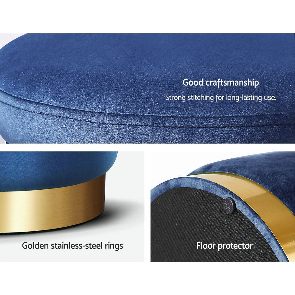 Artiss Foot Stool Round Velvet Ottoman Foot Rest Pouf Padded Seat Footstool Navy