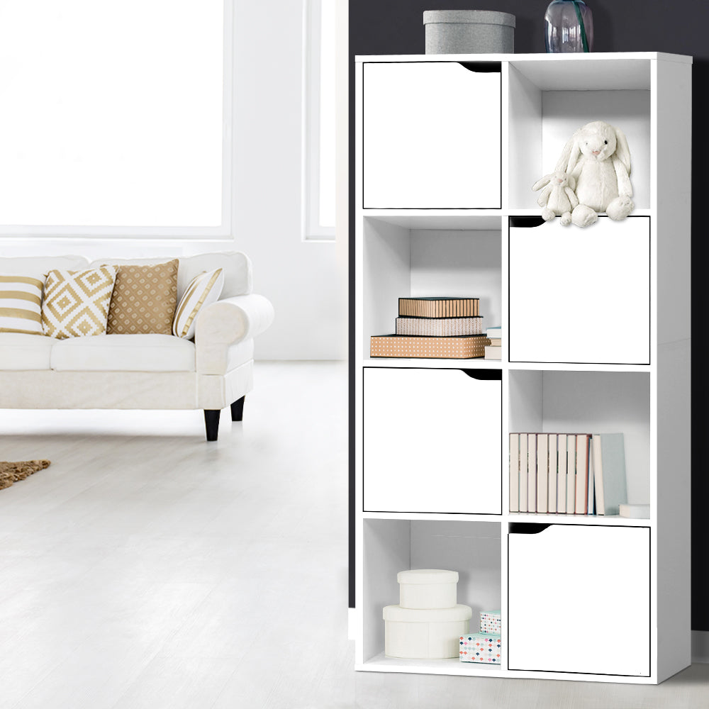 Artiss Display Shelf 8 Cube Storage 4 Door Cabinet Organiser Bookshelf Unit White