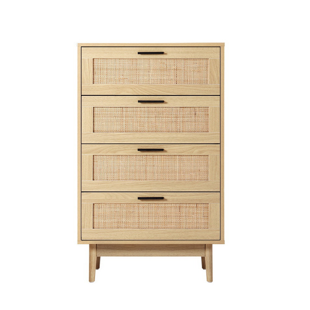 Artiss 4 Chest of Drawers Rattan Tallboy Cabinet Bedroom Clothes Storage Wood