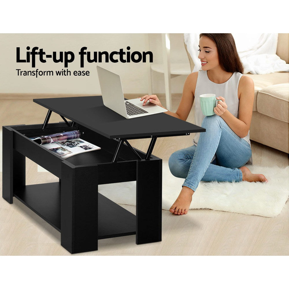 Artiss Lift Up Top Coffee Table Storage Shelf Black