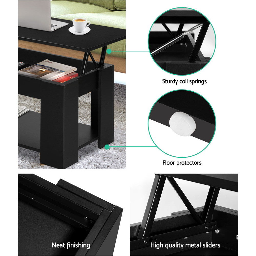 Artiss Lift Up Top Coffee Table Storage Shelf Black