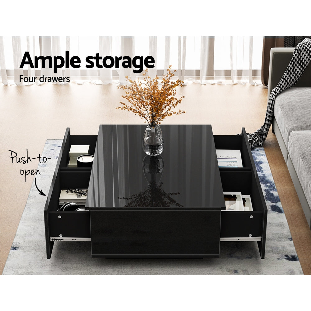 Artiss Modern Coffee Table 4 Storage Drawers High Gloss Living Room Furniture Black