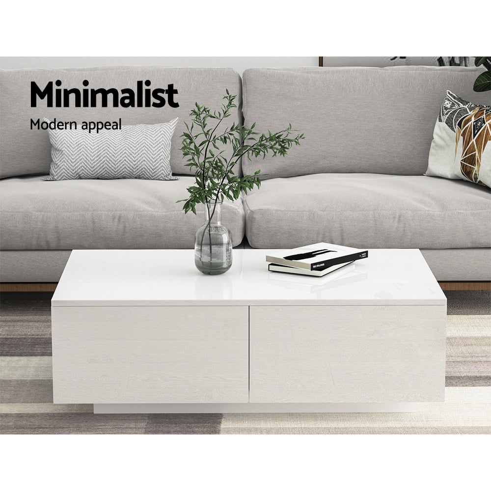 Artiss Modern Coffee Table 4 Storage Drawers High Gloss Living Room Furniture White