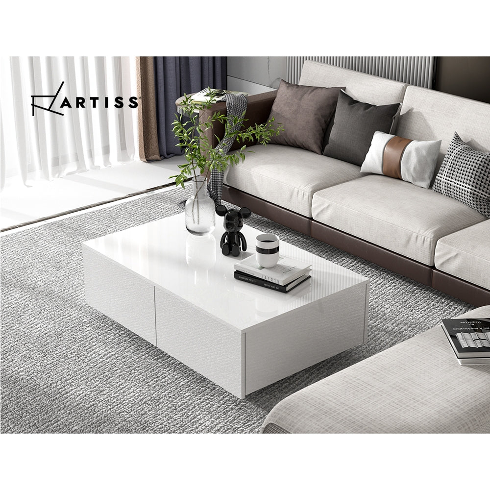 Artiss Modern Coffee Table 4 Storage Drawers High Gloss Living Room Furniture White