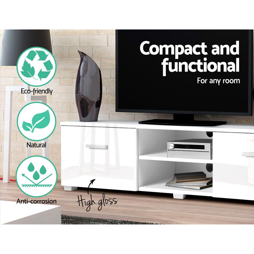 Artiss TV Cabinet Entertainment Unit Stand High Gloss Furniture Storage Drawers 140cm White