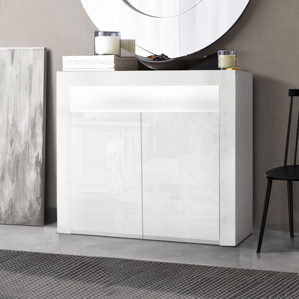 Artiss Buffet Sideboard Cabinet LED High Gloss Storage Cupboard 2 Doors White