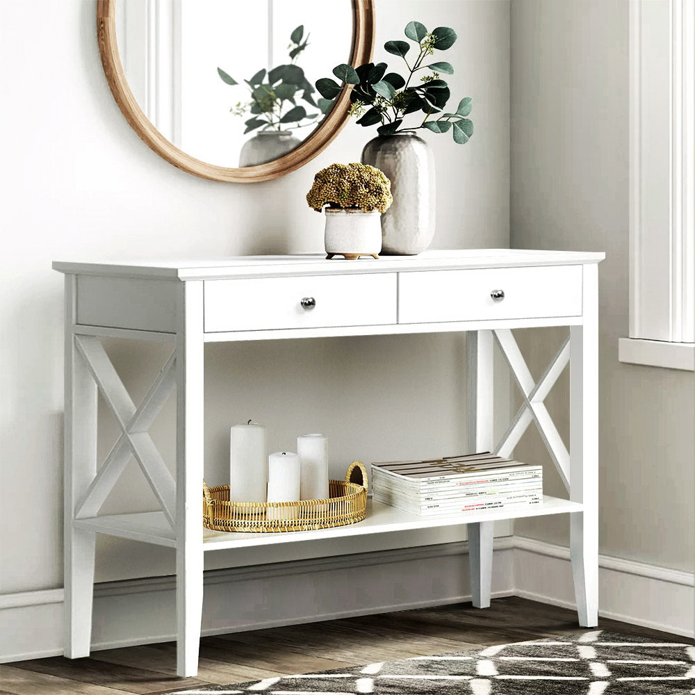 Artiss Console Table Hall Side Entry 2 Drawers Display White Desk Furniture