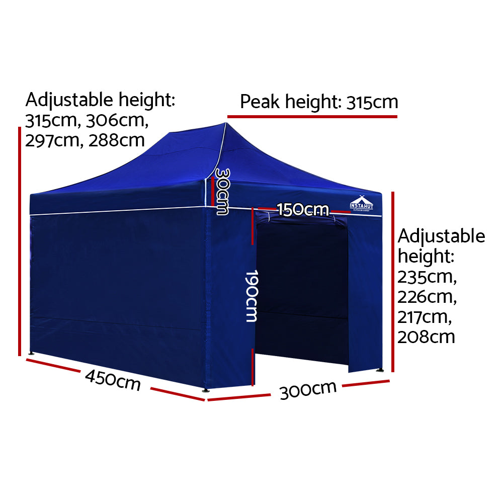 Instahut Gazebo Pop Up Marquee 3x4.5m Folding Wedding Tent Gazebos Shade Blue