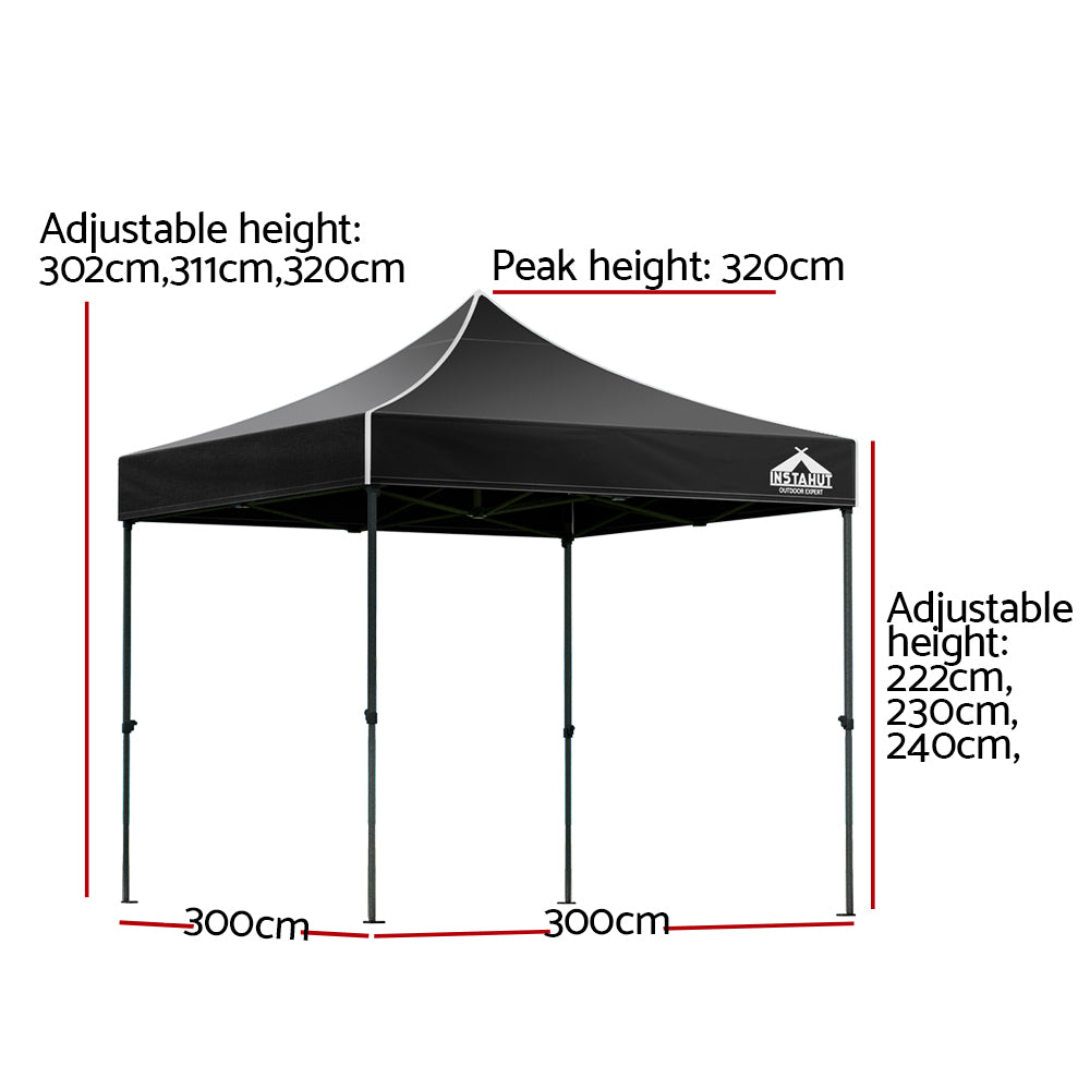 Instahut Gazebo Pop Up Marquee 3x3m Outdoor Tent Folding Wedding Gazebos Black