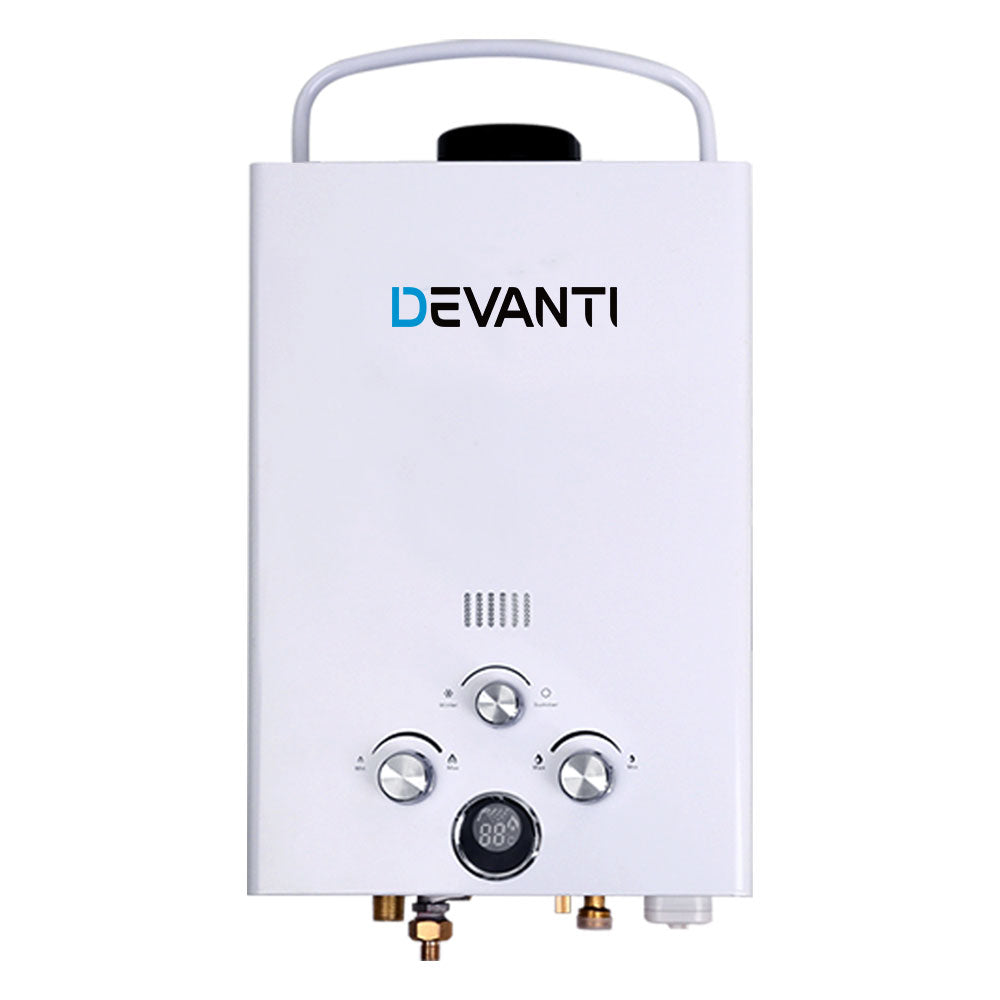 Devanti Portable Gas Water Heater 8LPM Outdoor Camping Shower White