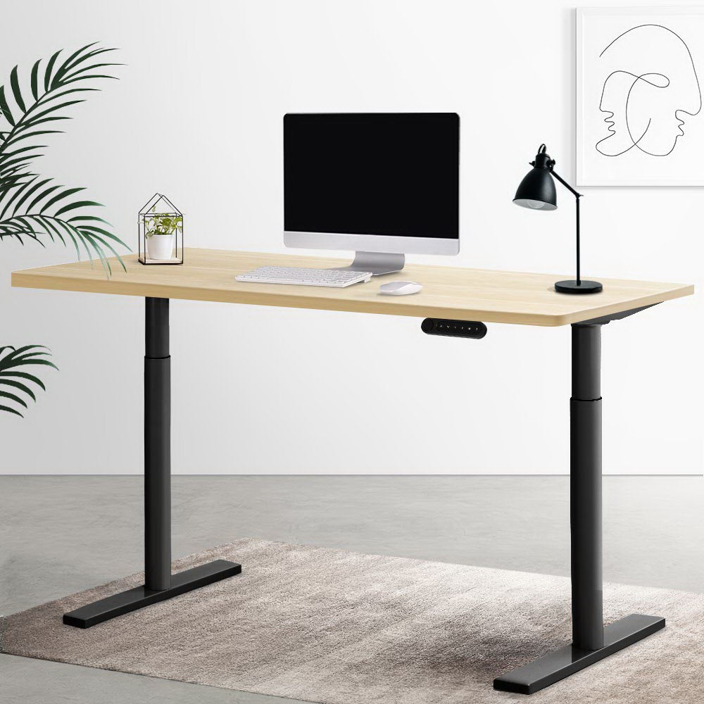 Artiss Electric Standing Desk Height Adjustable Sit Stand Desks Black Oak 140cm