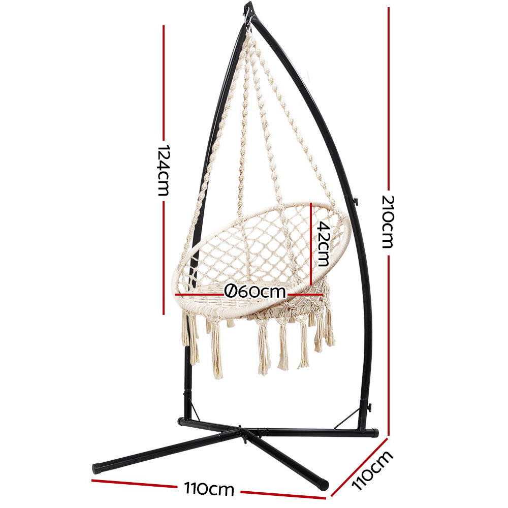 Gardeon Outdoor Hammock Chair with Steel Stand Cotton Swing Hanging 124CM Cream