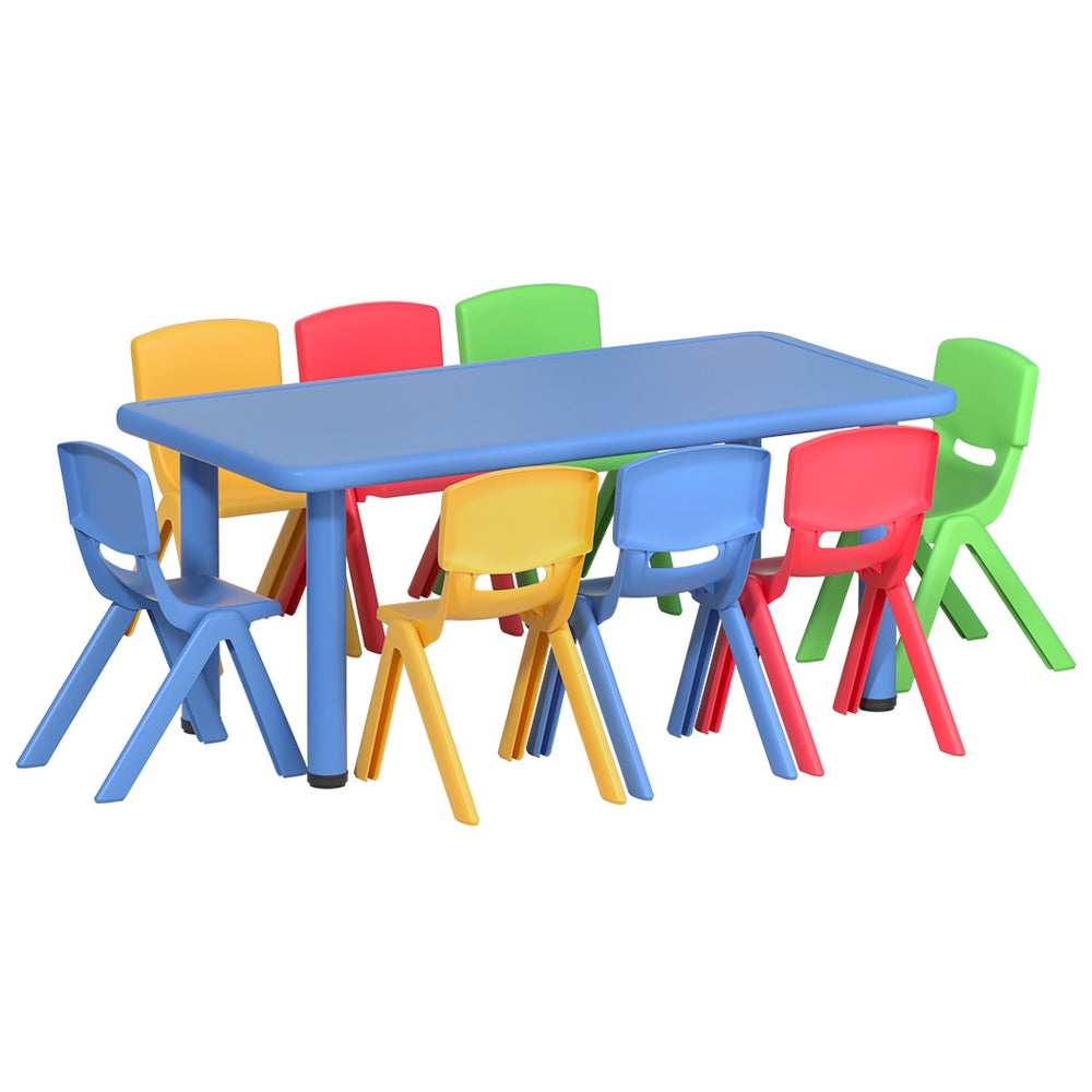 Keezi Kids Table and Chairs Study Desk Furniture 120CM Plastic Table 8 Chairs