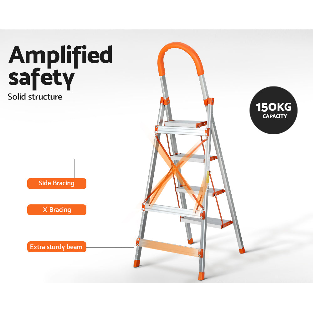 Giantz 4 Step Ladder Multi-Purpose Folding Aluminium Light Weight Non Slip Platform