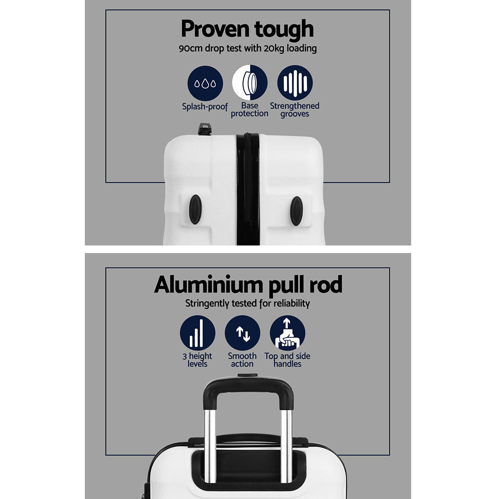 Wanderlite 3pcs Luggage Trolley Set Travel Suitcase TSA Hard Case White